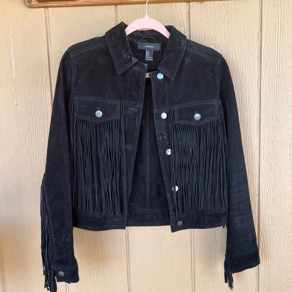 Genuine Leather Fringe Jacket Forever 21